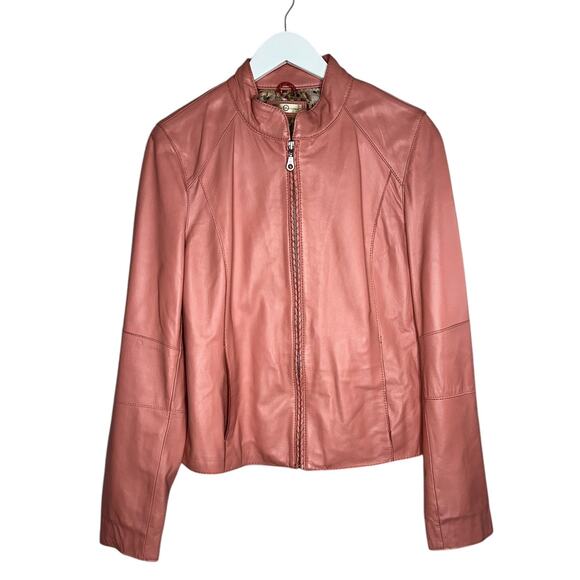 Wilson Vintage Rare Pink 100% Leather Bomber Moto Zip Up Jacket Zip Size Large - Picture 2 of 12